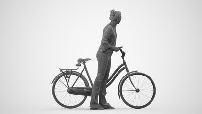realistic 3D people woman casual cycling, render-ready for V-Ray and Corona, FBX OBJ, wireframe side view