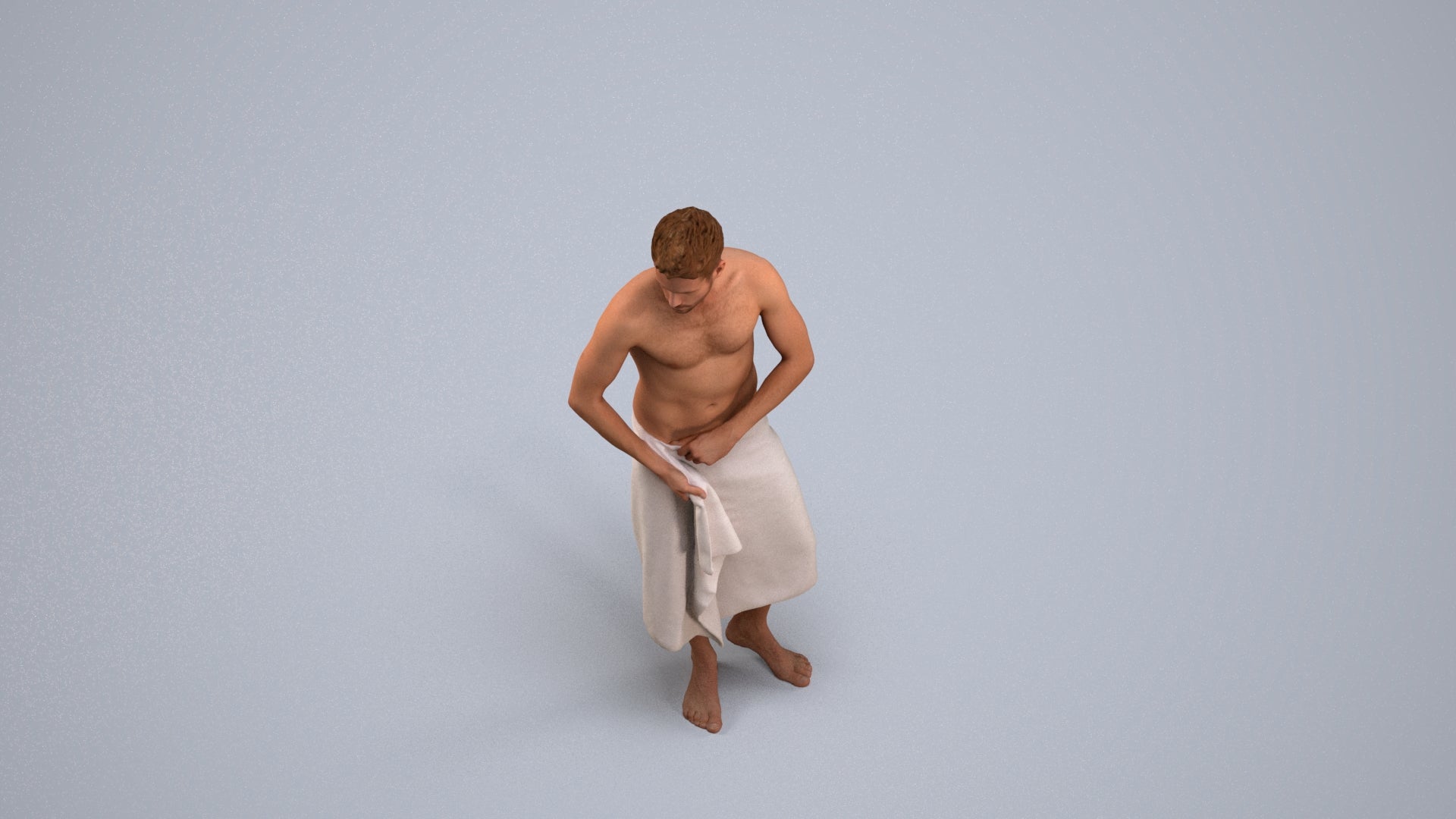 3D human model man casual bathroom, photogrammetry scanned person for archviz, back view render
