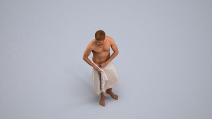3D human model man casual bathroom, photogrammetry scanned person for archviz, back view render