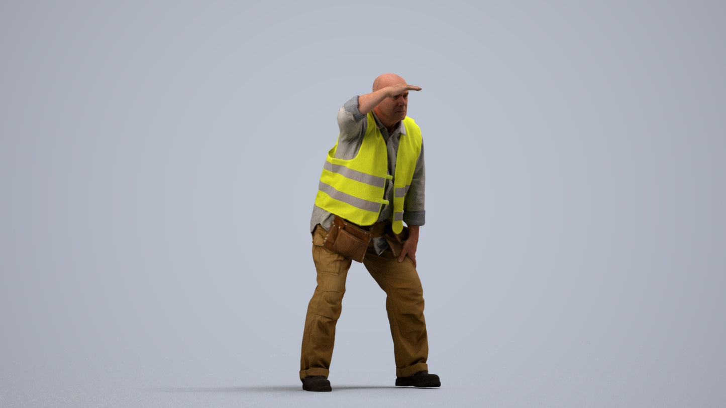 realistic 3D senior man standing, scanned archviz people for Blender and 3ds Max, side view render