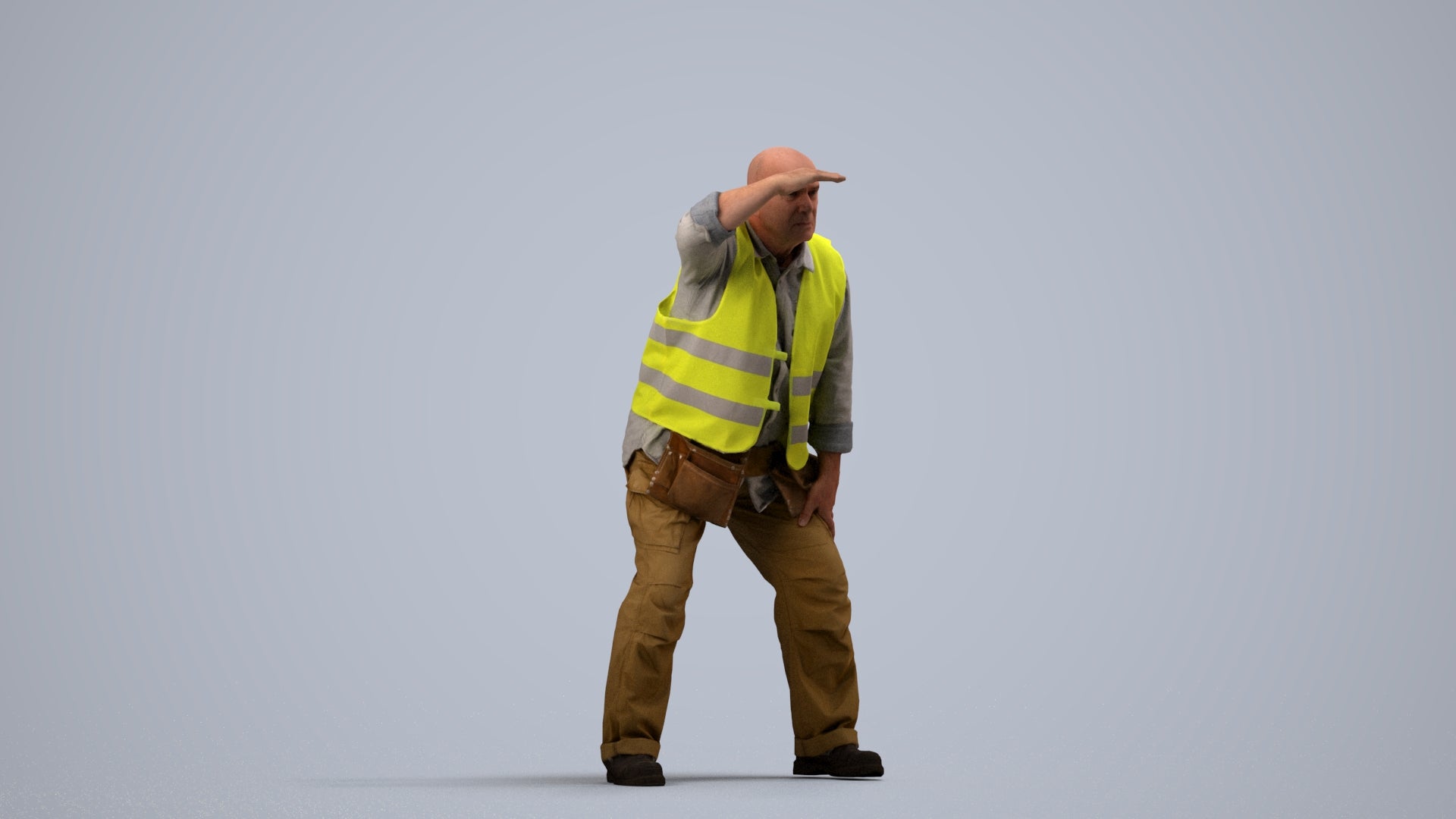 realistic 3D senior man standing, scanned archviz people for Blender and 3ds Max, side view render