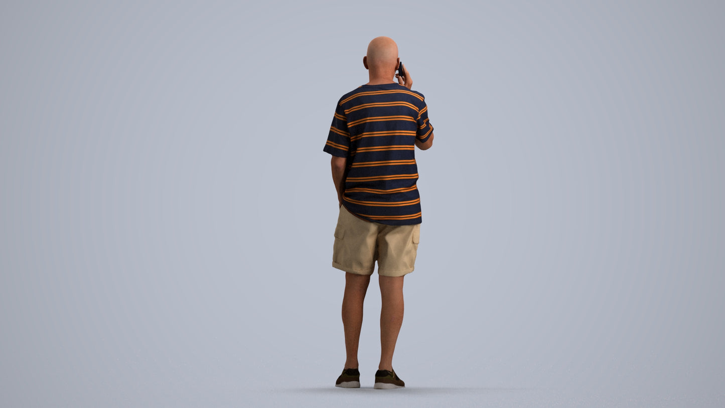 photogrammetry 3D senior man casual standing, realistic human model archviz FBX, front view render