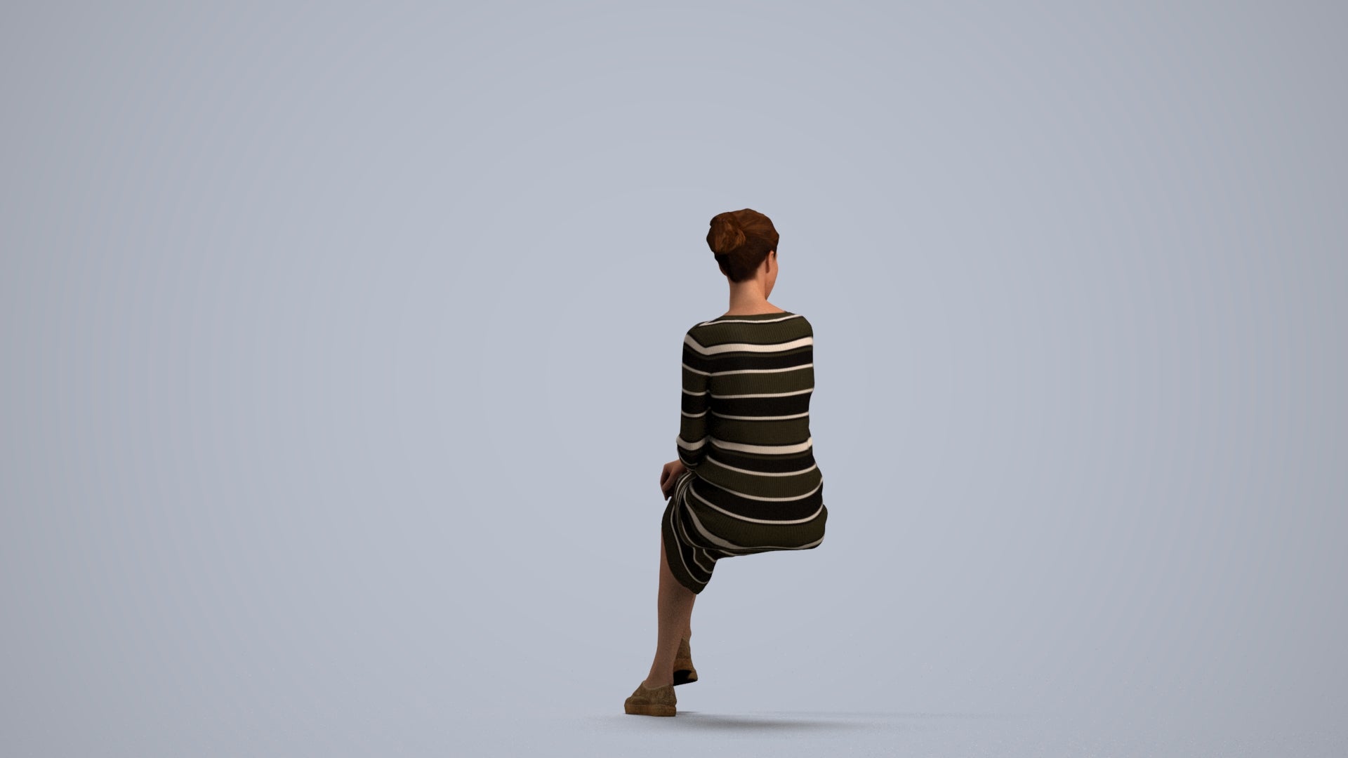 3D scanned woman sitting casual, photorealistic archviz people for Enscape and SketchUp, front view render