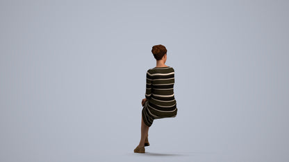 3D scanned woman sitting casual, photorealistic archviz people for Enscape and SketchUp, front view render
