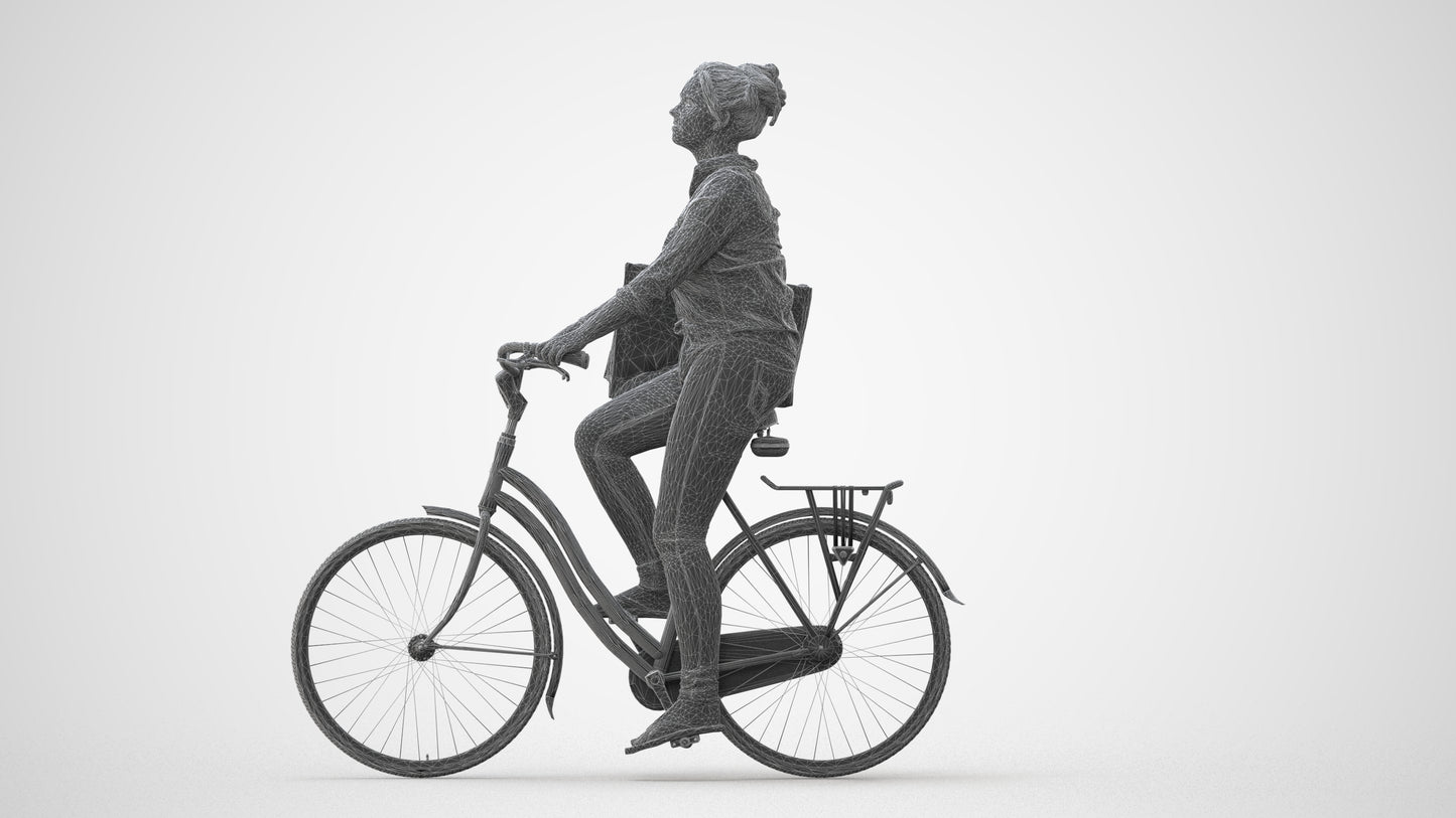 realistic 3D people woman casual cycling, render-ready for V-Ray and Corona, FBX OBJ, square thumbnail