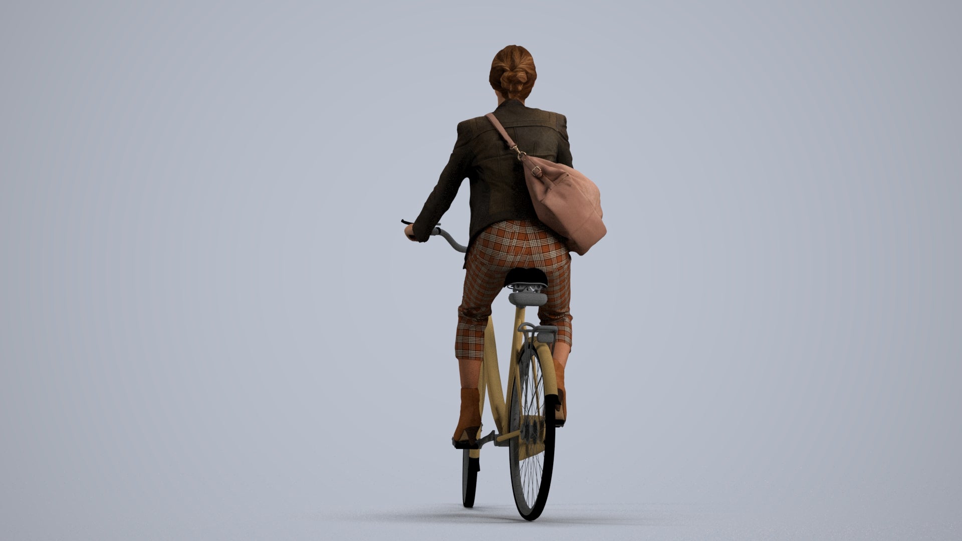 photogrammetry 3D woman business cycling, realistic human model archviz FBX, front view render