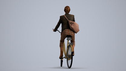 photogrammetry 3D woman business cycling, realistic human model archviz FBX, front view render
