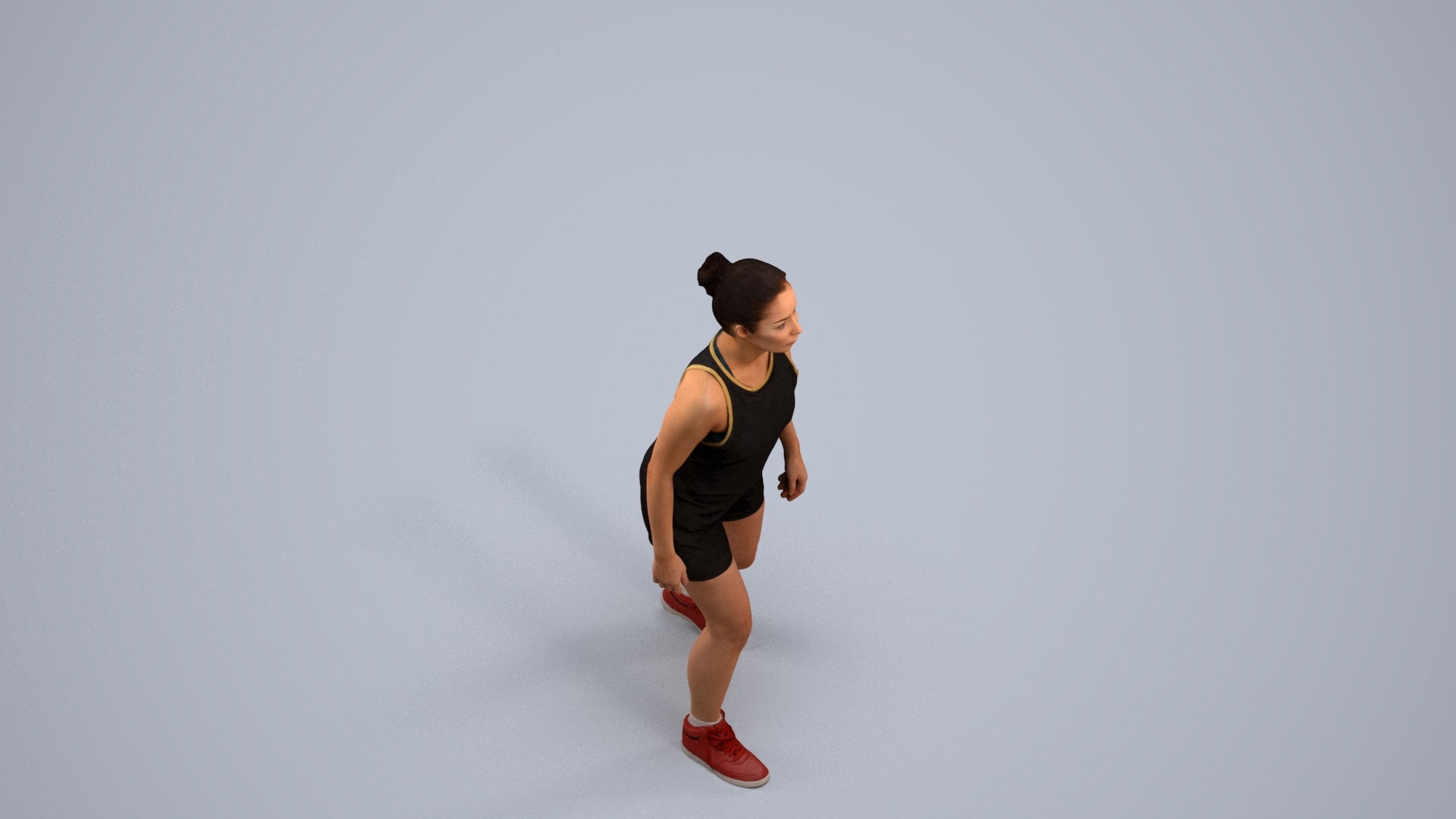 3D people model woman sport, scanned human for 3ds Max rendering, back view render