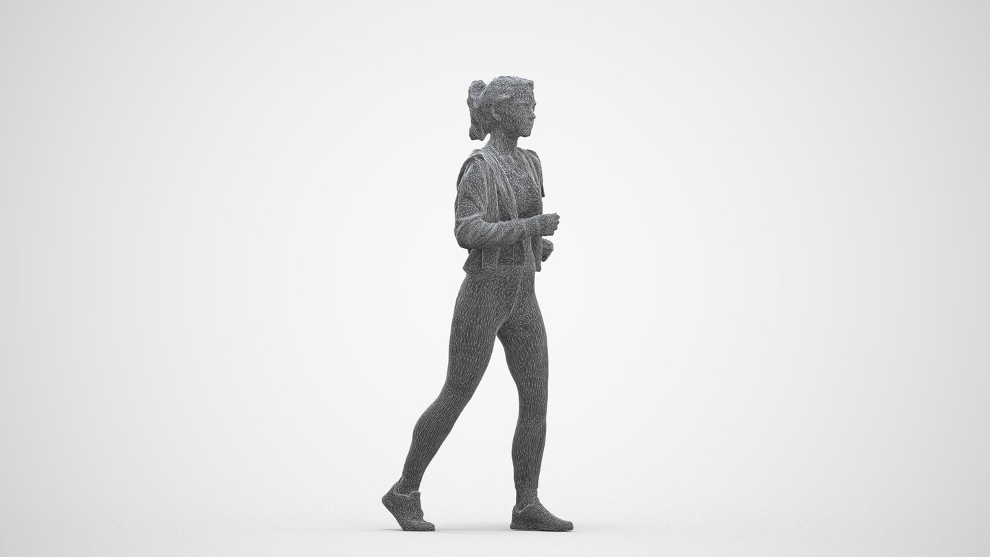 3D scanned woman sport, photorealistic archviz people for Enscape and SketchUp, three-quarter front view render