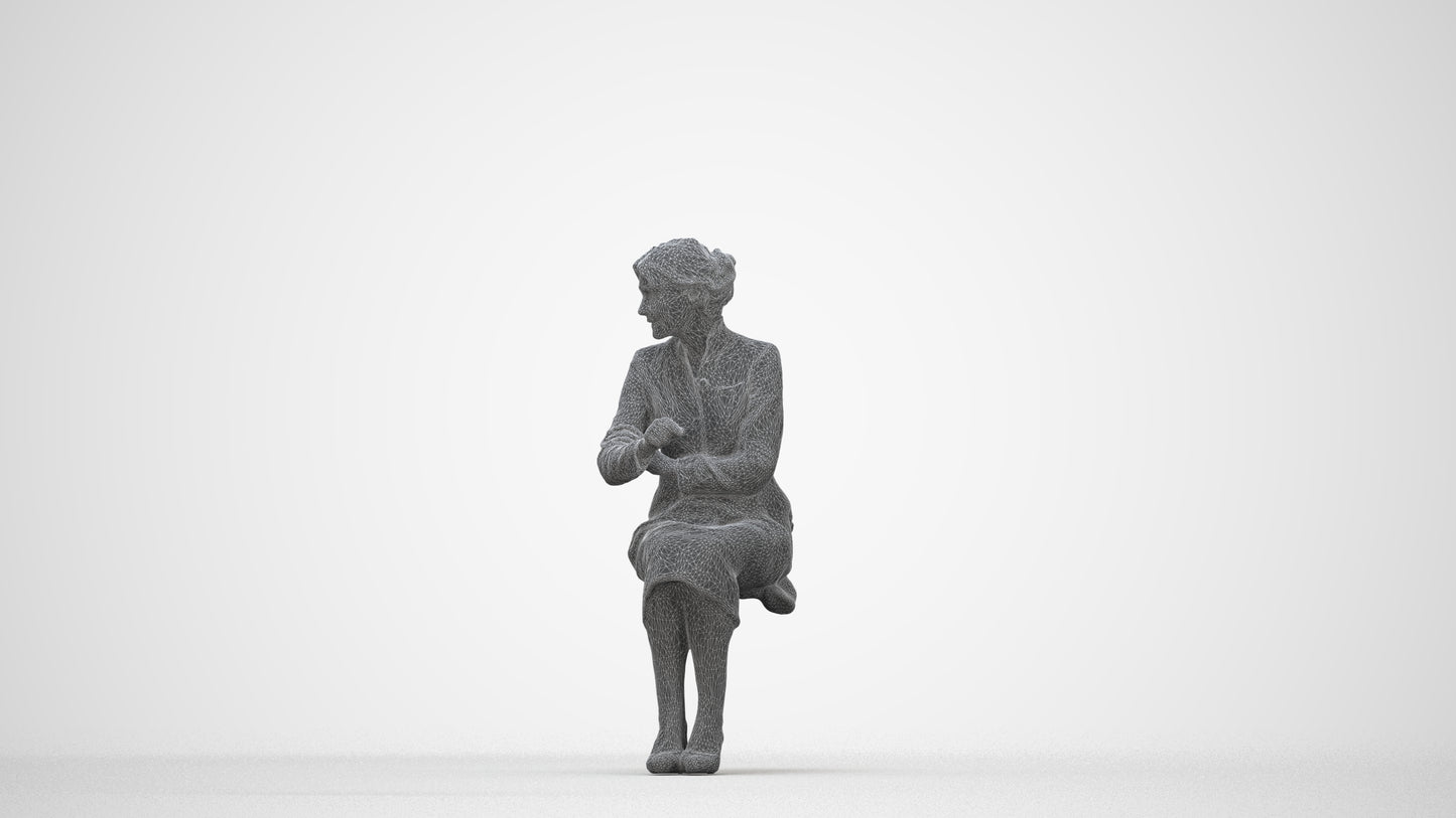 realistic 3D senior woman business, scanned archviz people for Blender and 3ds Max, wireframe back view