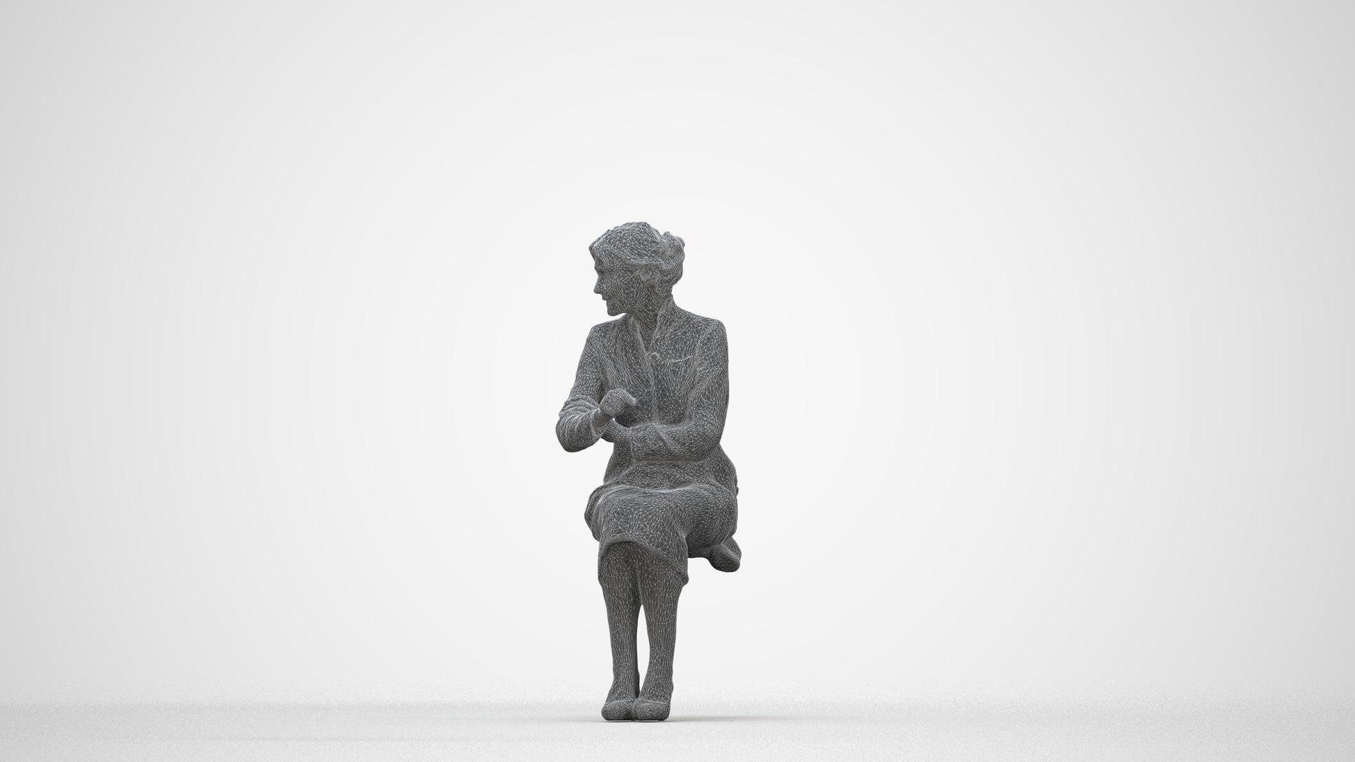 realistic 3D senior woman business, scanned archviz people for Blender and 3ds Max, wireframe back view