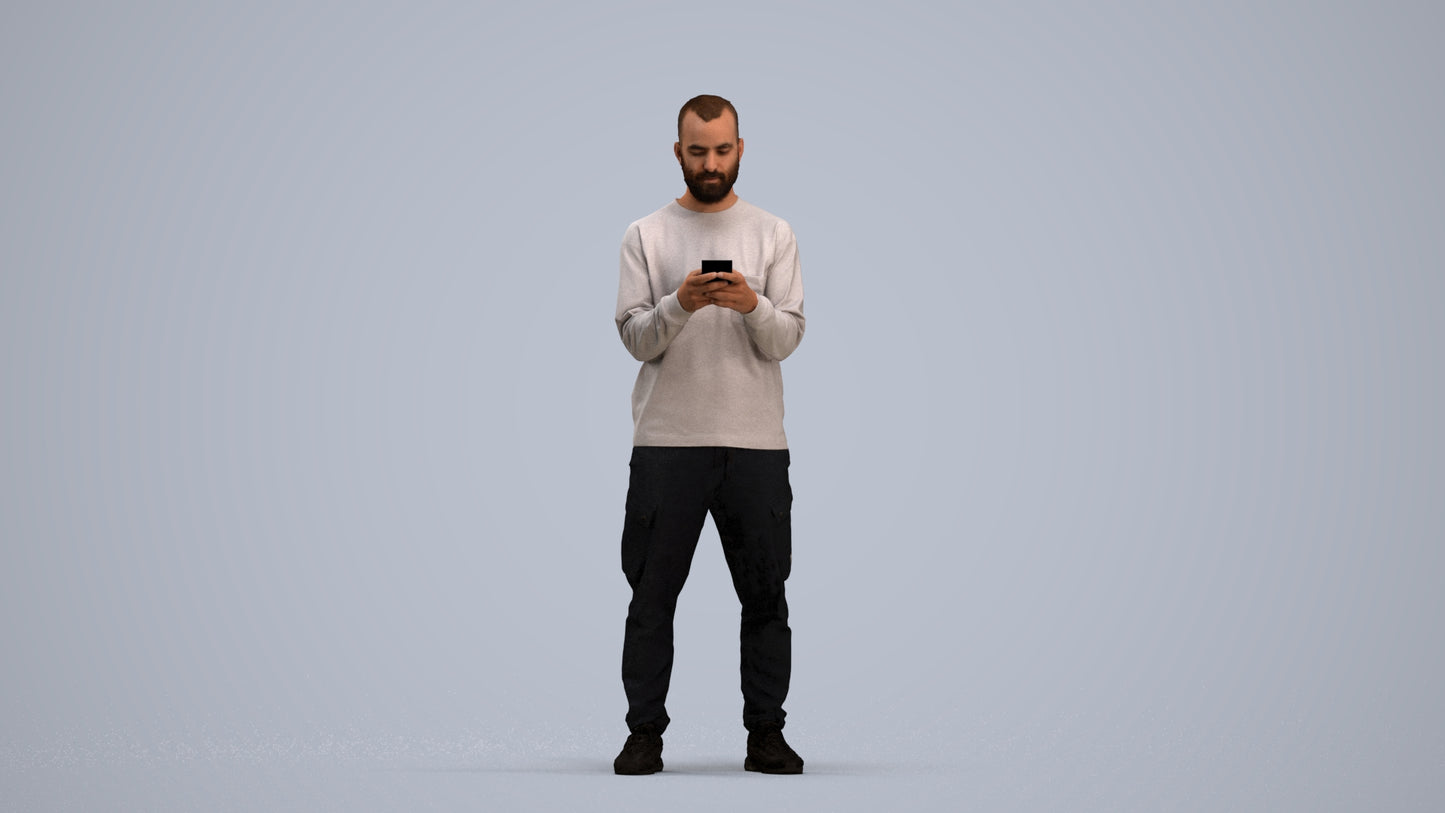 realistic 3D people man casual standing, render-ready for V-Ray and Corona, FBX OBJ, standing pose render