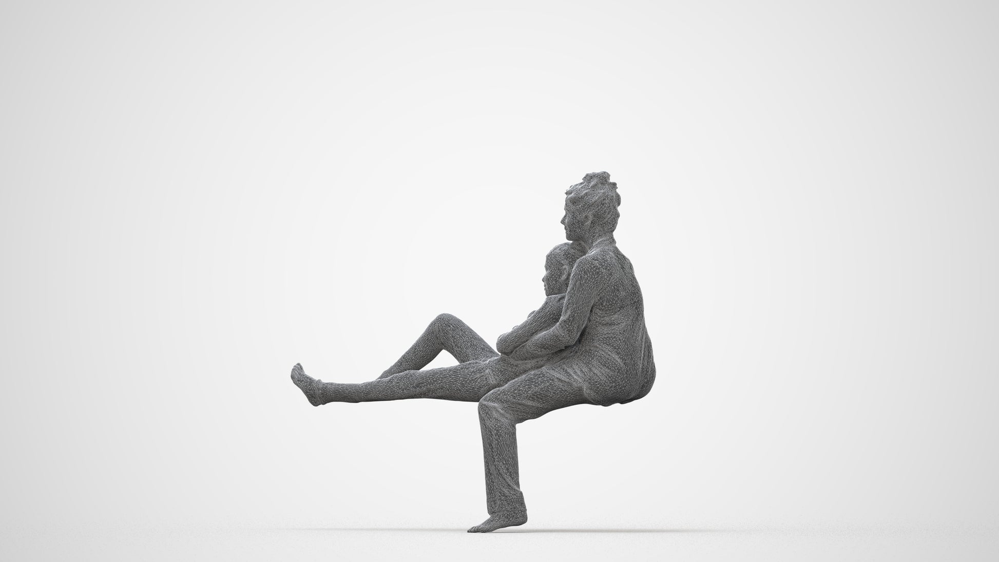 3D human model girl kids, photogrammetry scanned person for archviz, wireframe back view