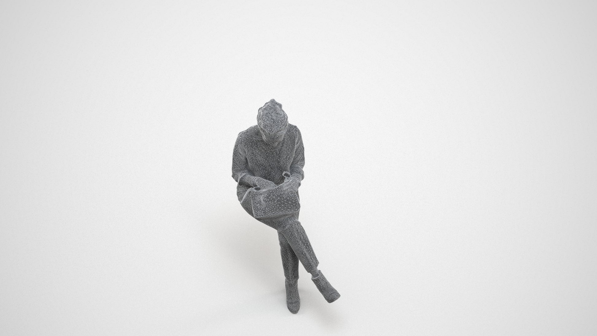 scanned 3D woman casual kids, photogrammetry people for Enscape and V-Ray, wireframe three-quarter view
