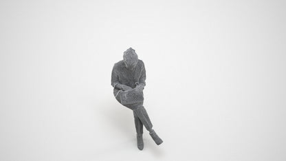 scanned 3D woman casual kids, photogrammetry people for Enscape and V-Ray, wireframe three-quarter view