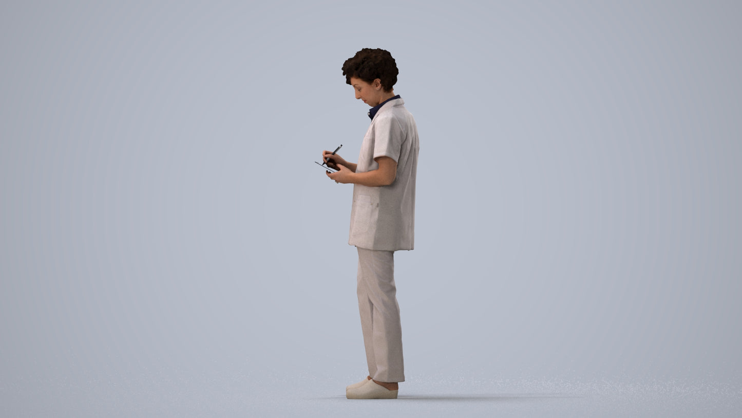 3D scanned woman medical, photorealistic archviz people for Enscape and SketchUp, three-quarter view render