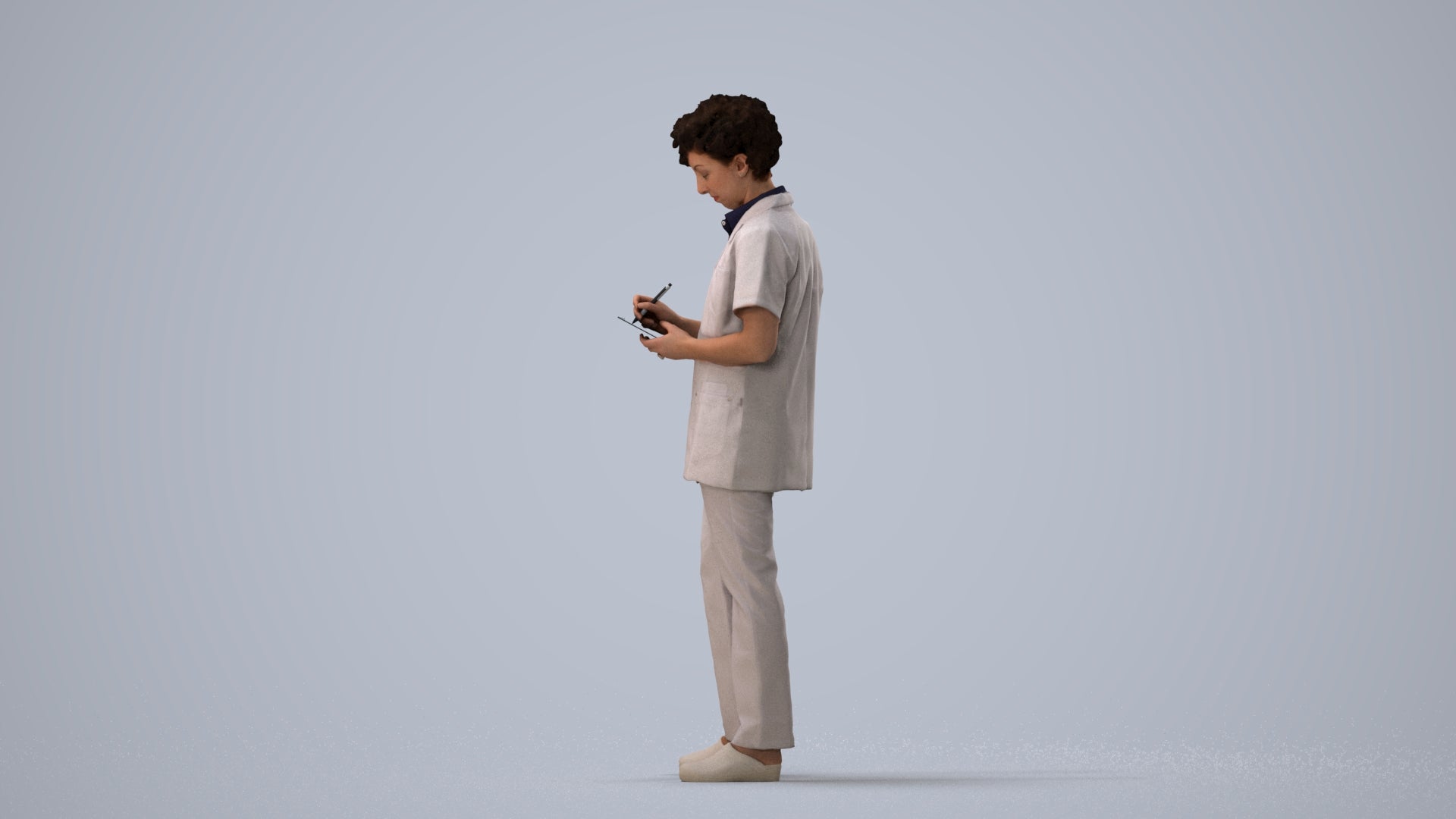 3D scanned woman medical, photorealistic archviz people for Enscape and SketchUp, three-quarter view render