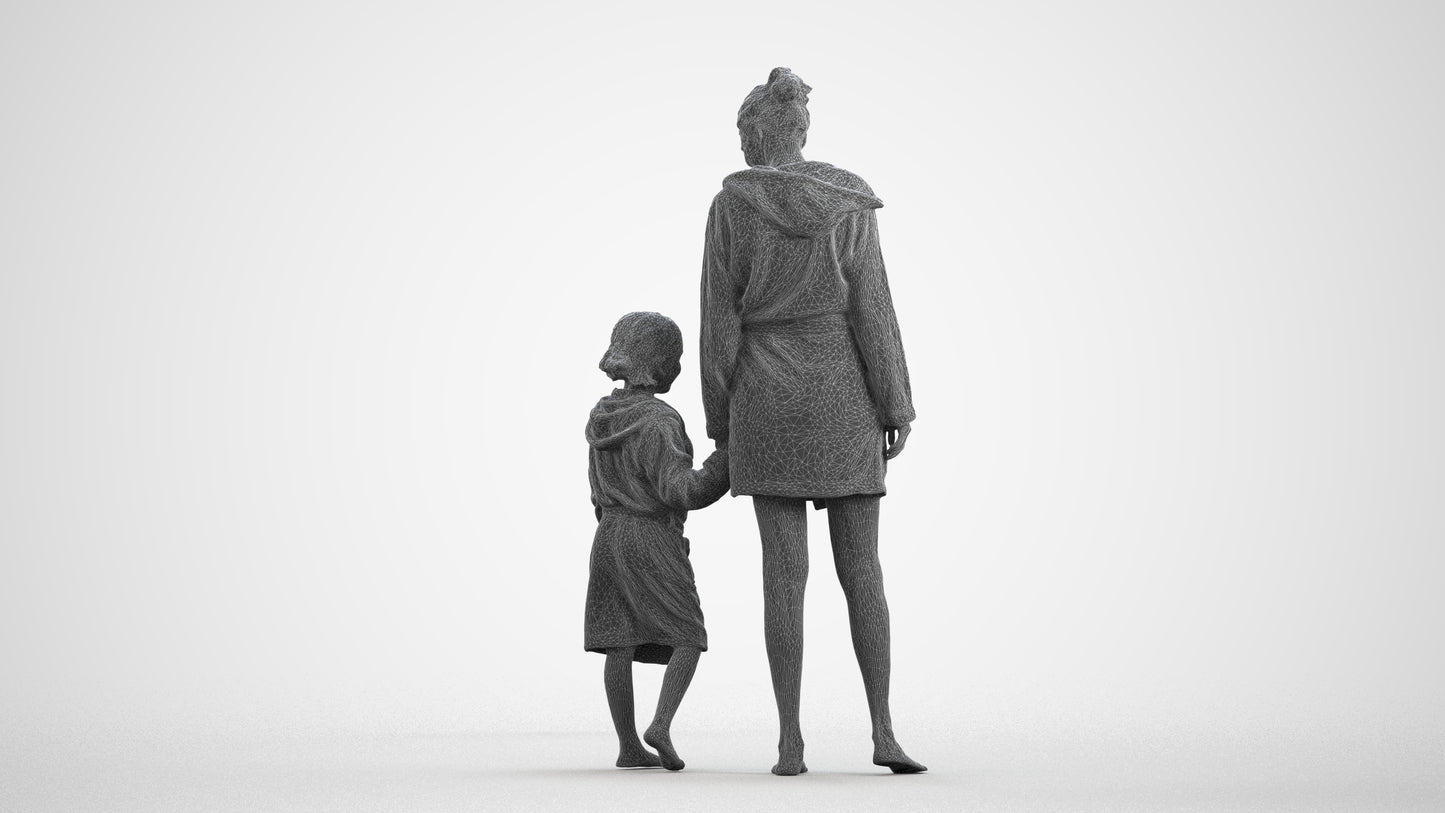 realistic 3D human girl casual kids, archviz people FBX OBJ for Blender, wireframe front view