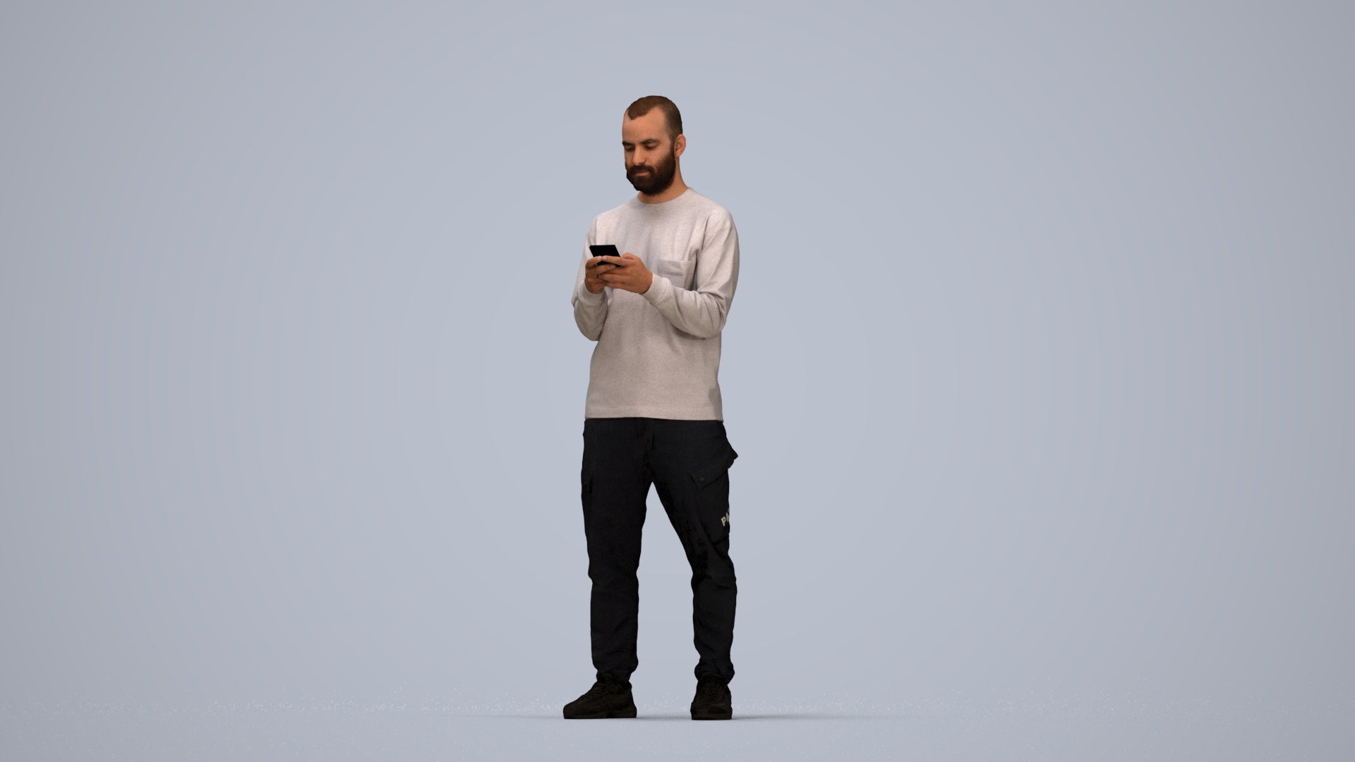 realistic 3D people man casual standing, render-ready for V-Ray and Corona, FBX OBJ, top-down view render
