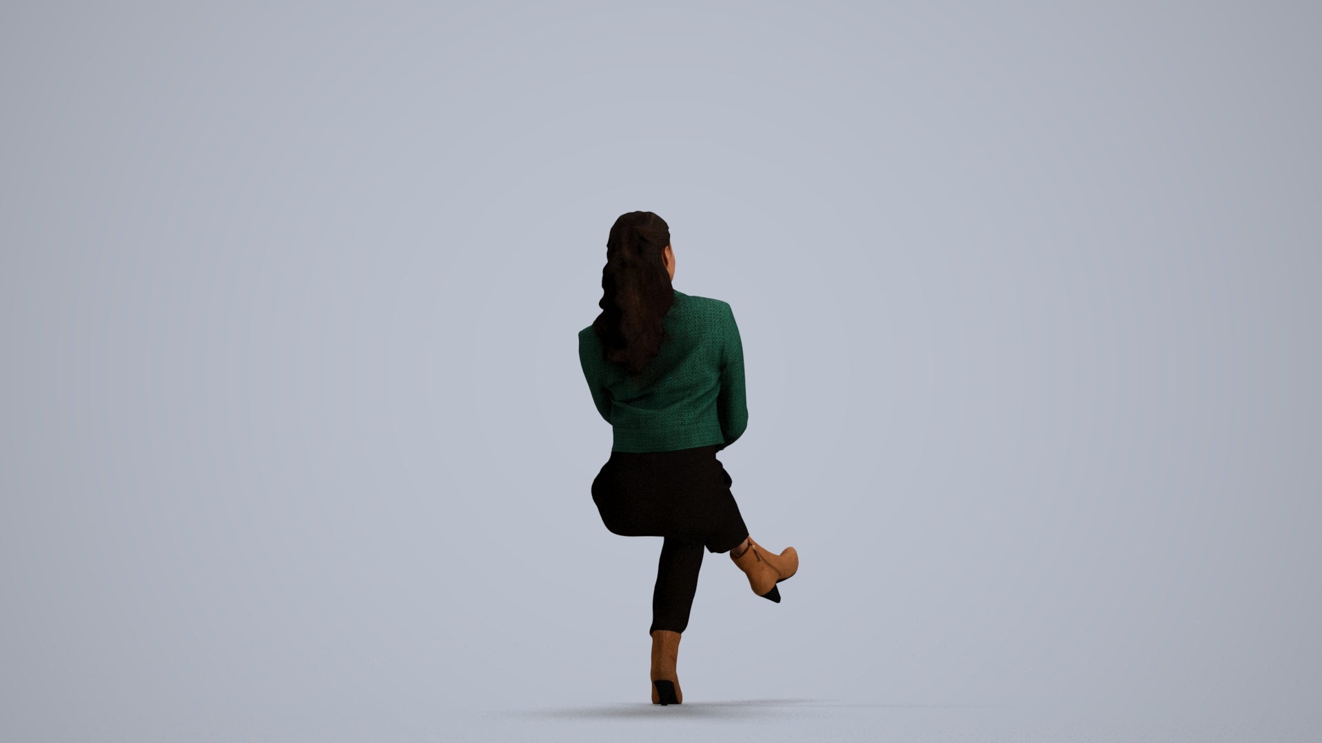 realistic 3D human woman business sitting, archviz people FBX OBJ for Blender, front view render