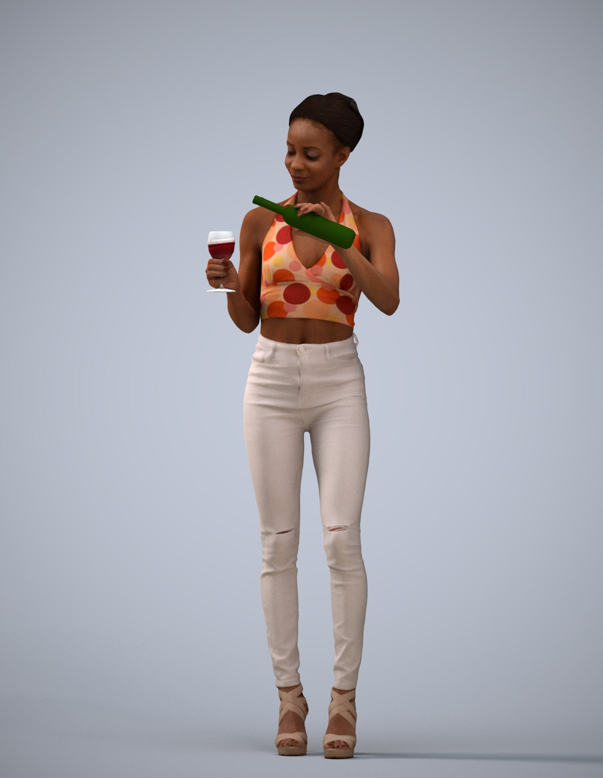 realistic 3D woman casual standing, scanned archviz people for Blender and 3ds Max