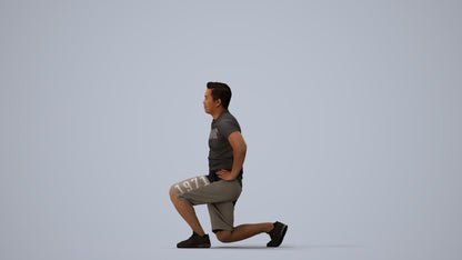 3D human model man sport, photogrammetry scanned person for archviz, three-quarter view render