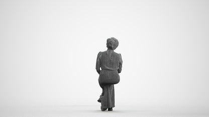 3D scanned woman sitting casual, photorealistic archviz people for Enscape and SketchUp, wireframe front view