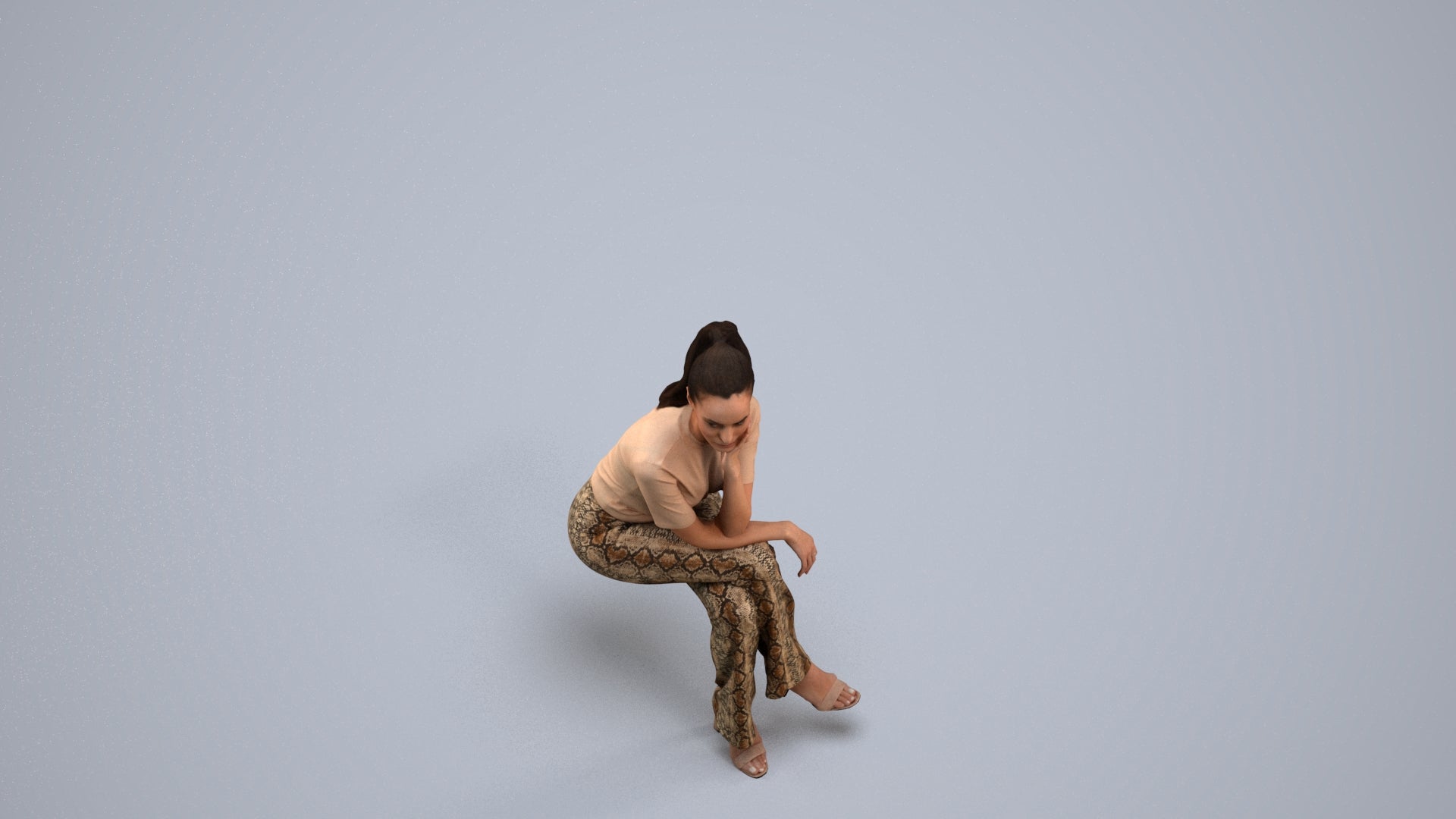 3D people model woman casual sitting, scanned human for 3ds Max rendering, back view render