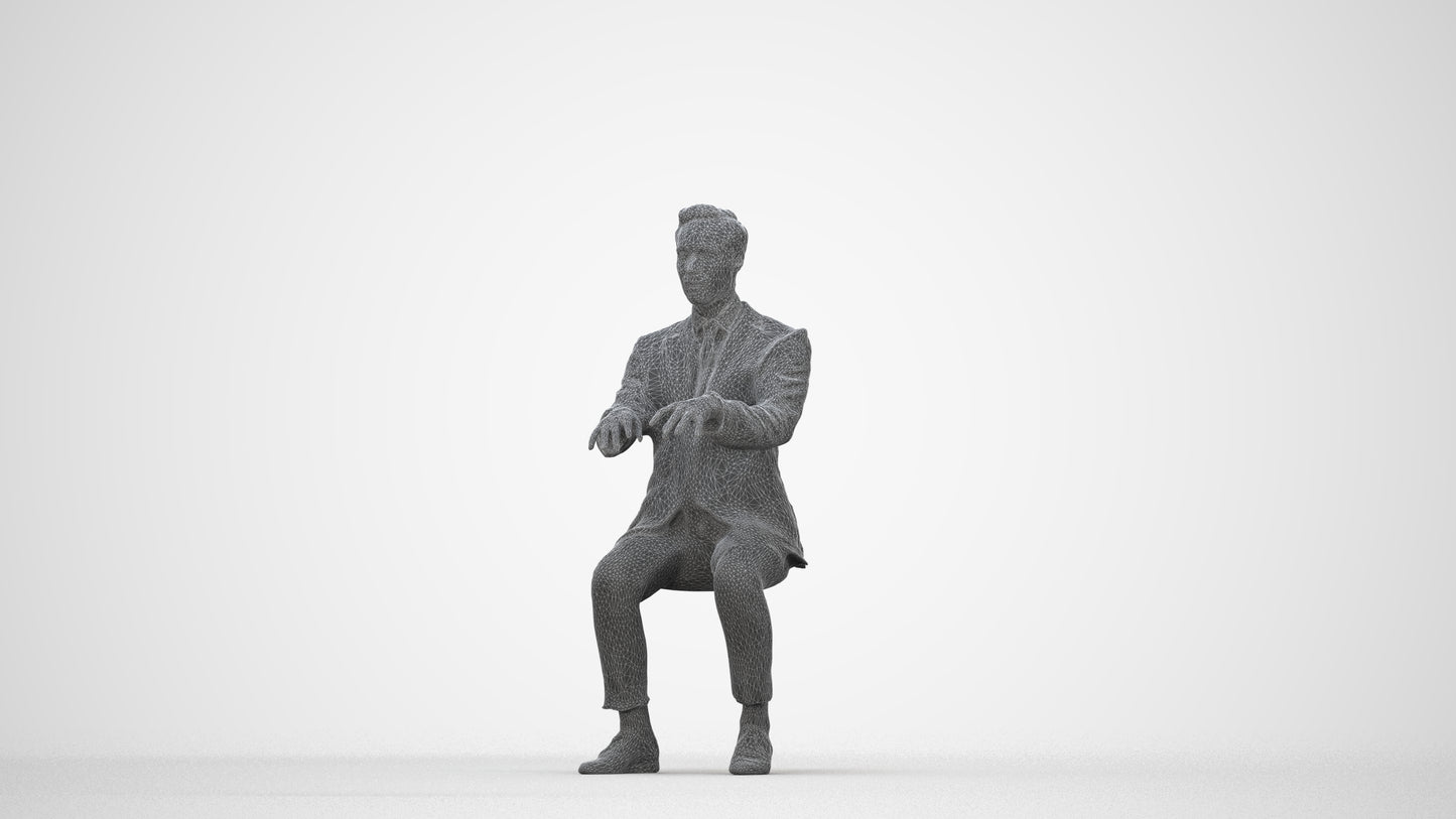 realistic 3D man formal business, scanned archviz people for Blender and 3ds Max, wireframe back view