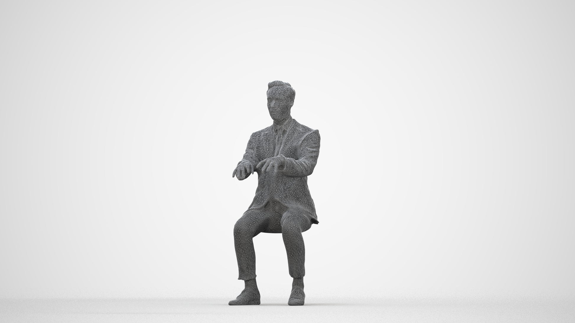 realistic 3D man formal business, scanned archviz people for Blender and 3ds Max, wireframe back view