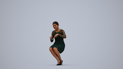 scanned 3D woman casual sitting, photogrammetry people for Enscape and V-Ray, top-down view render