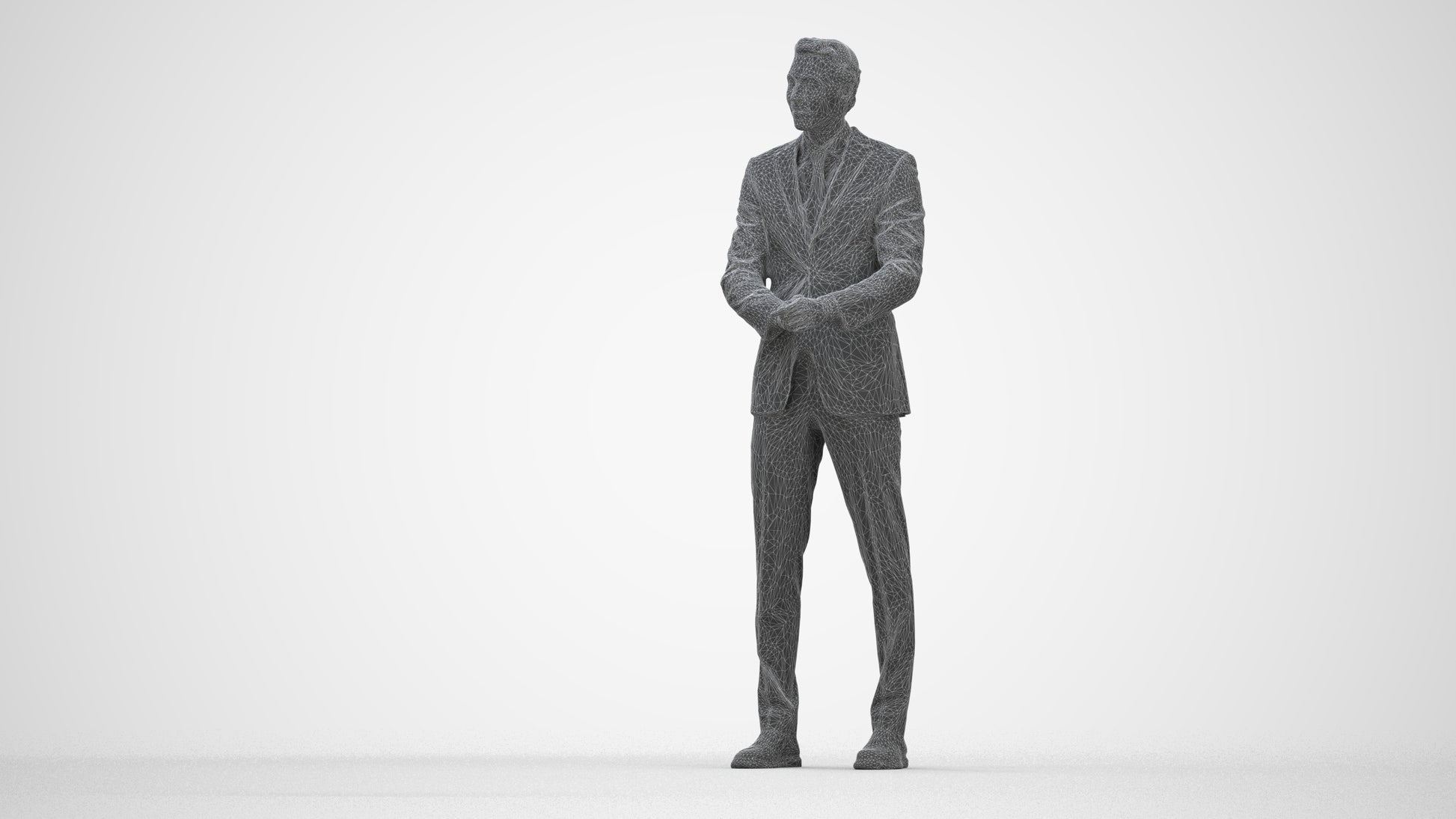 3D human model man business, photogrammetry scanned person for archviz, wireframe back view
