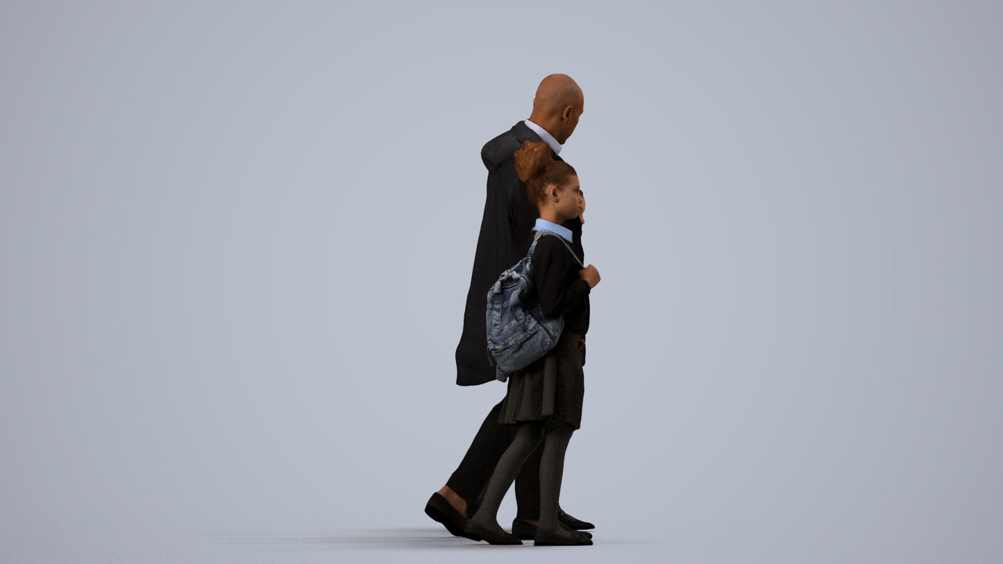 photogrammetry 3D girl kids, realistic human model archviz FBX, side view render