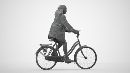 scanned 3D woman casual cycling, photogrammetry people for Enscape and V-Ray, wireframe side view