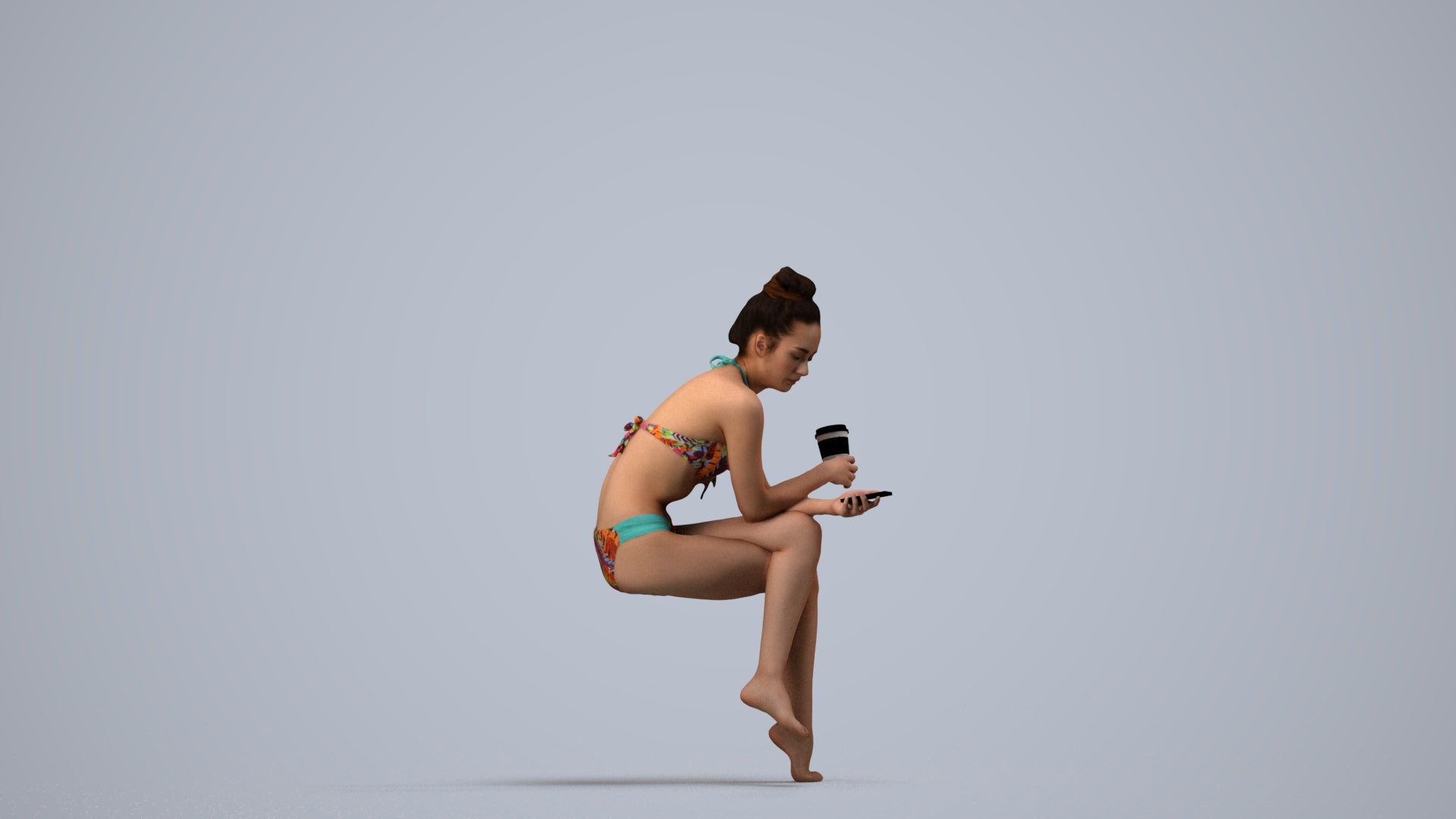realistic 3D people woman pool, render-ready for V-Ray and Corona, FBX OBJ, side view render