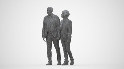 3D people model senior woman casual couple, scanned human for 3ds Max rendering, wireframe back view