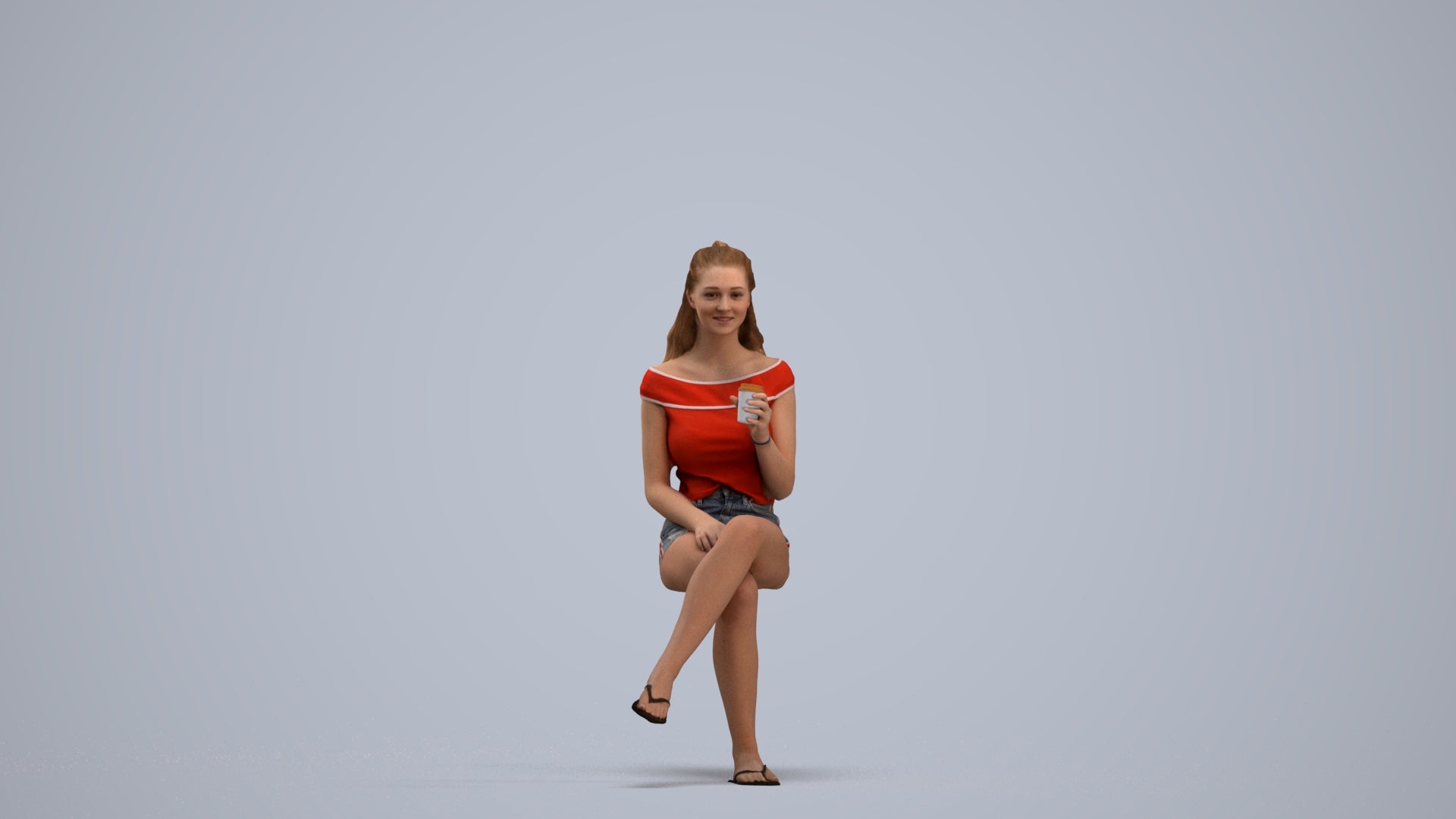 realistic 3D people girl casual sitting, render-ready for V-Ray and Corona, FBX OBJ, standing pose render