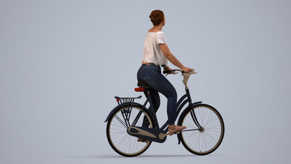3D people model woman casual cycling, scanned human for 3ds Max rendering, side view render