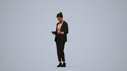 realistic 3D woman business standing, scanned archviz people for Blender and 3ds Max, top-down view render