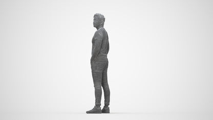3D people model man casual standing, scanned human for 3ds Max rendering, wireframe back view