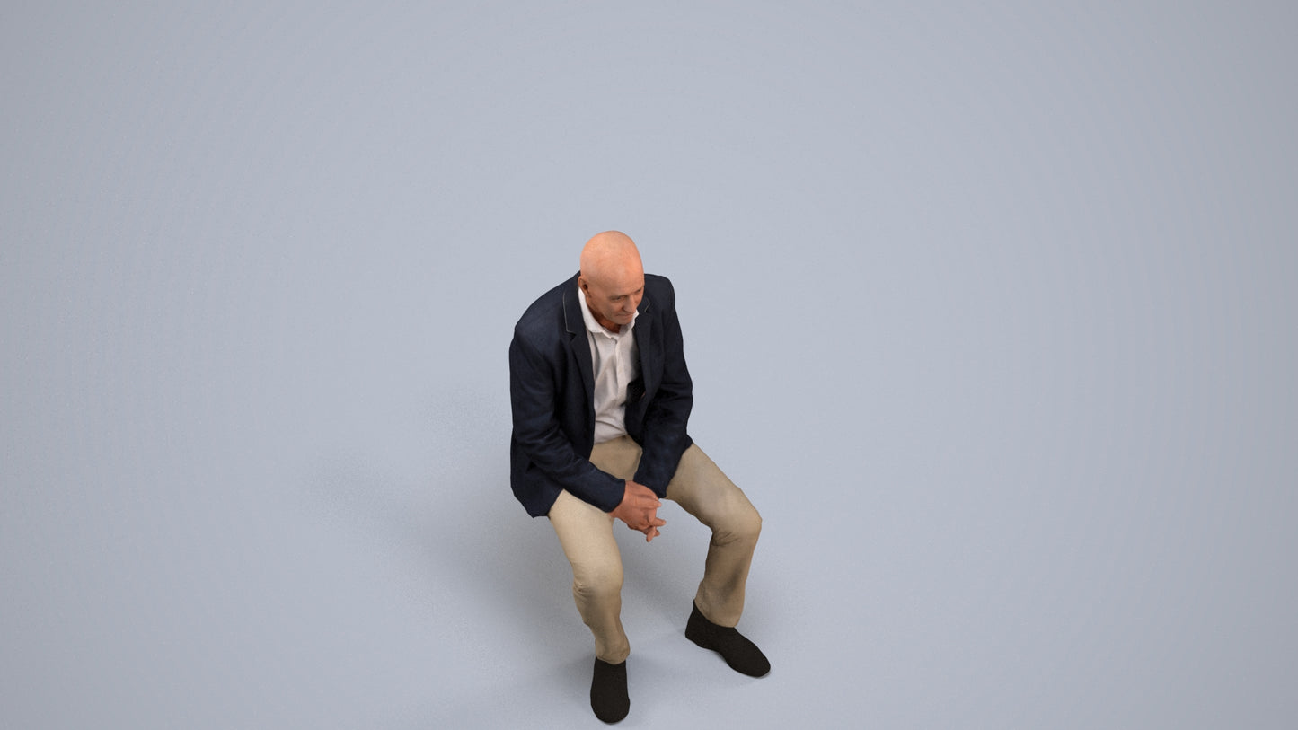3D scanned senior man business, photorealistic archviz people for Enscape and SketchUp, back view render