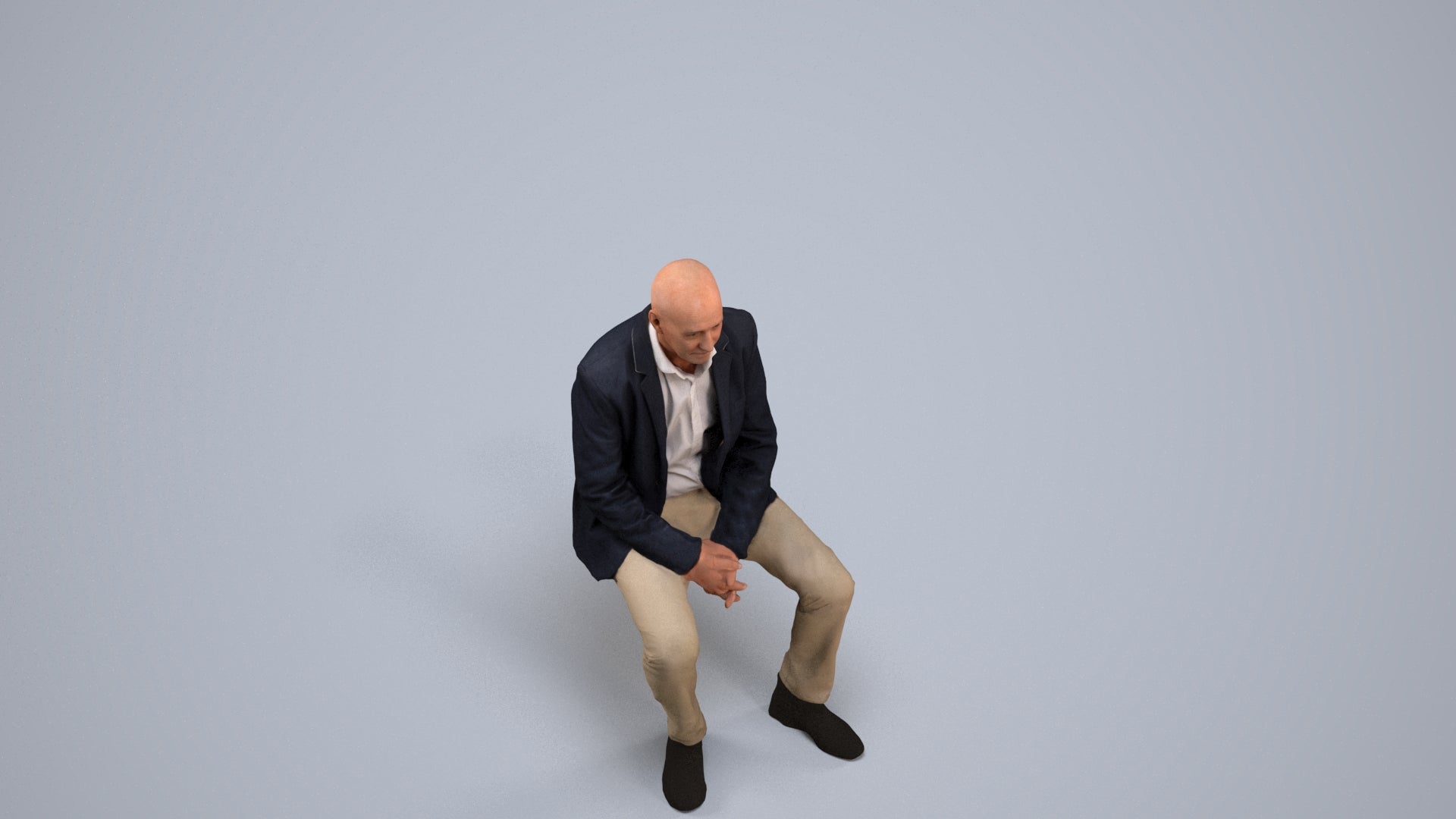 3D scanned senior man business, photorealistic archviz people for Enscape and SketchUp, back view render