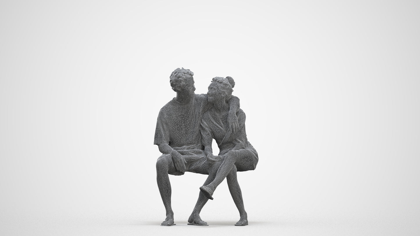 3D human model woman casual couple, photogrammetry scanned person for archviz, three-quarter front view render