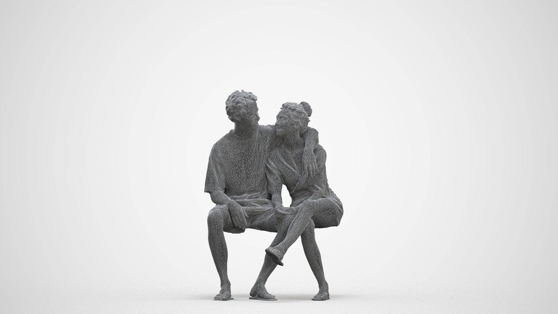 3D human model woman casual couple, photogrammetry scanned person for archviz, three-quarter front view render