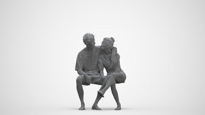 3D human model woman casual couple, photogrammetry scanned person for archviz, three-quarter front view render