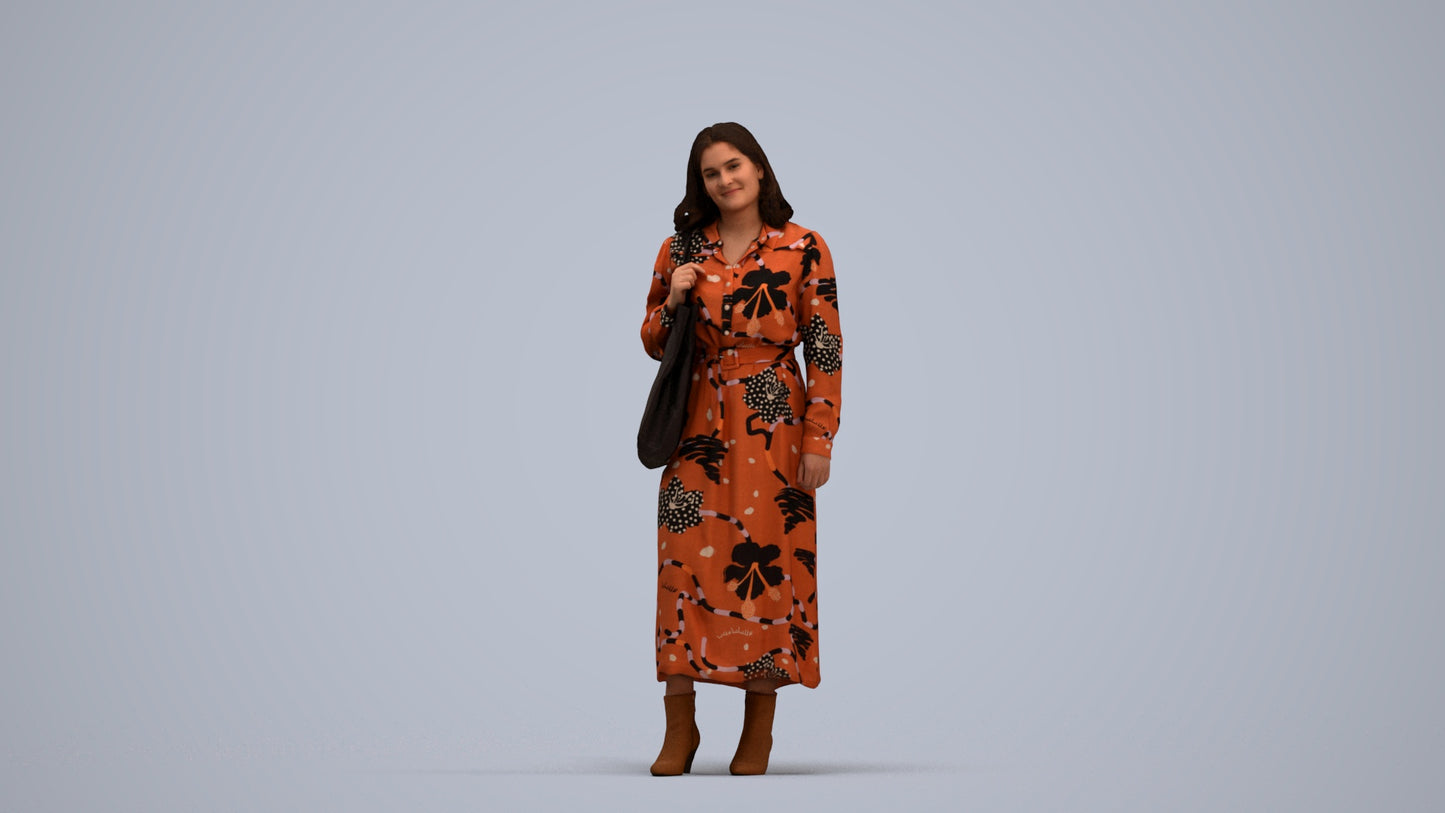 realistic 3D human woman casual standing, archviz people FBX OBJ for Blender, standing pose render
