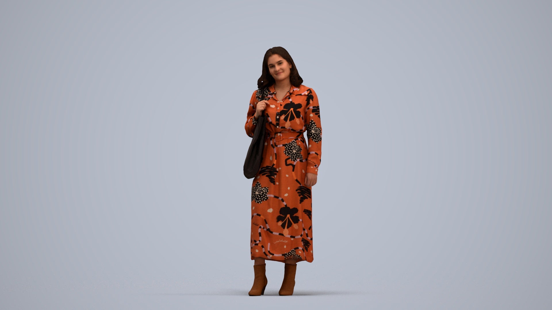 realistic 3D human woman casual standing, archviz people FBX OBJ for Blender, standing pose render