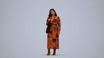 realistic 3D human woman casual standing, archviz people FBX OBJ for Blender, standing pose render