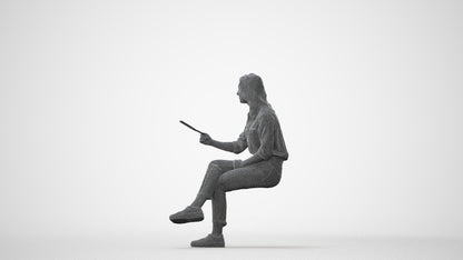 photogrammetry 3D woman casual sitting, realistic human model archviz FBX, square thumbnail