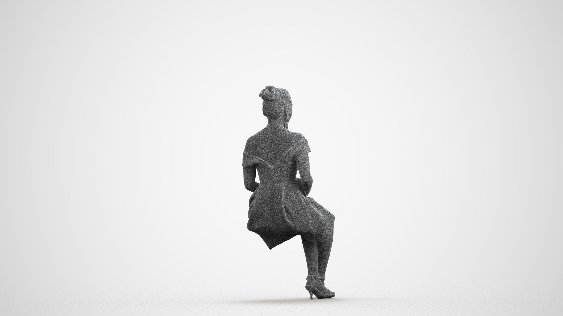 3D human model woman formal, photogrammetry scanned person for archviz, wireframe front view